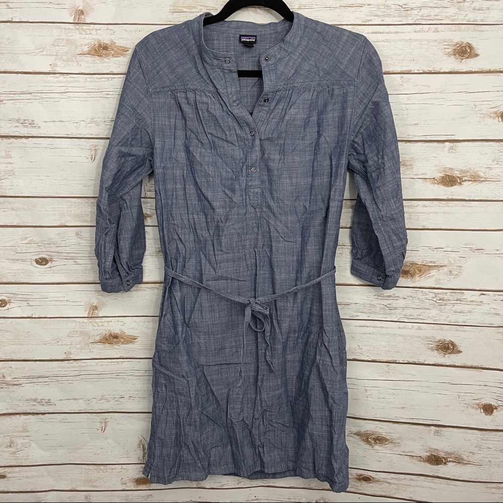 Patagonia Blue Chambray Settler’s Tie Shirt Dress